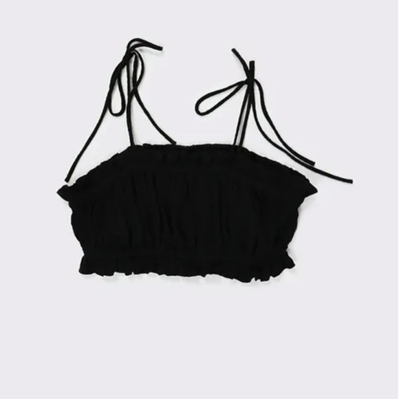 Black Ruffled Crop Top - Picture 2 of 8